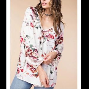 Kori Ivory Floral Top sZ Large NWT
